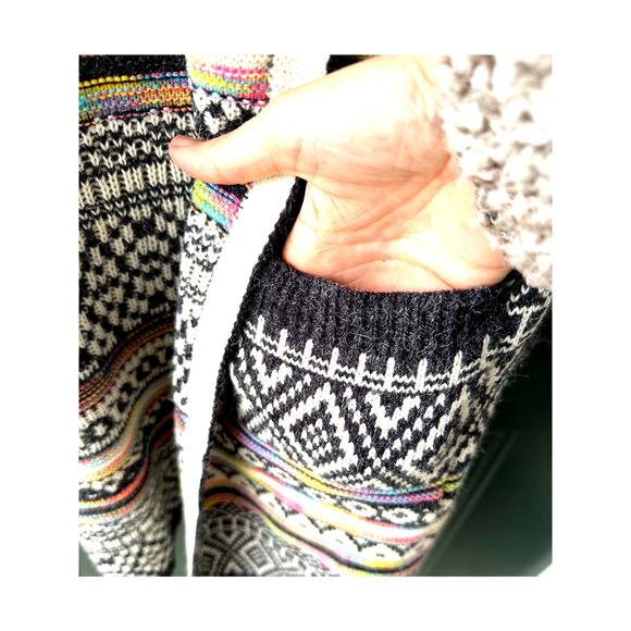 Monteau Sz S Rainbow Fair Isle Open Front Cardigan w/ Hood Boho Pride Cozecore - Picture 3 of 5
